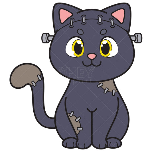 Royalty-free vector illustration of a frankenstein cat.