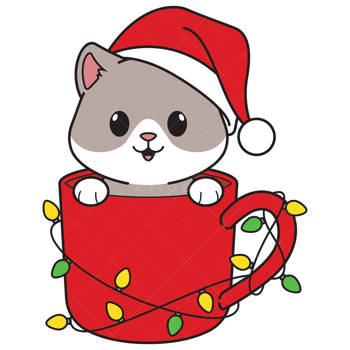 Royalty-free vector illustration of a funny christmas cat in red mug.