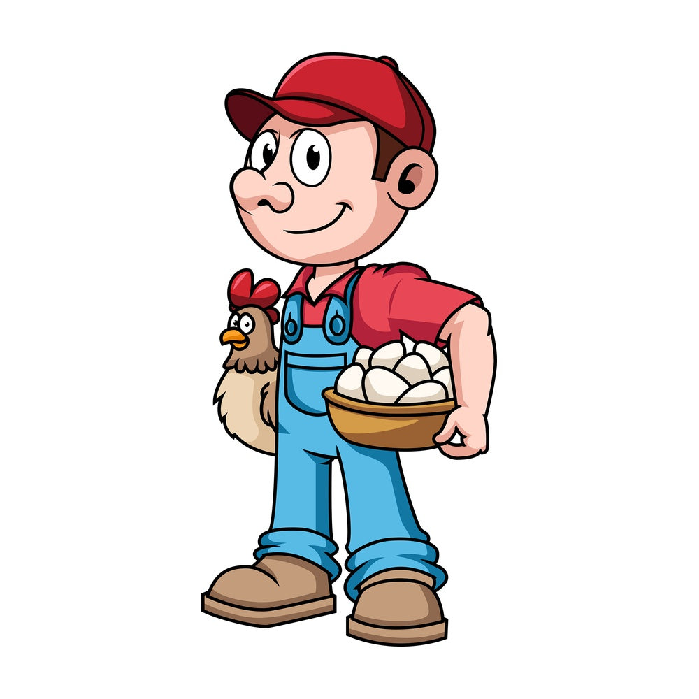 Farmer holding hen and eggs. PNG - JPG and vector EPS file formats (infinitely scalable). Image isolated on transparent background.