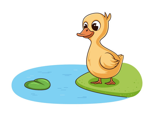 Cartoon duck next to lake. PNG - JPG and vector EPS file formats (infinitely scalable). Image isolated on transparent background.