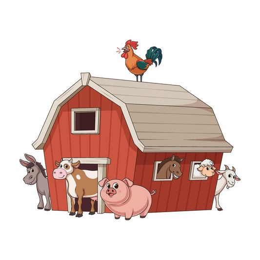 Cartoon barn with farm animals. PNG - JPG and vector EPS file formats (infinitely scalable). Image isolated on transparent background.