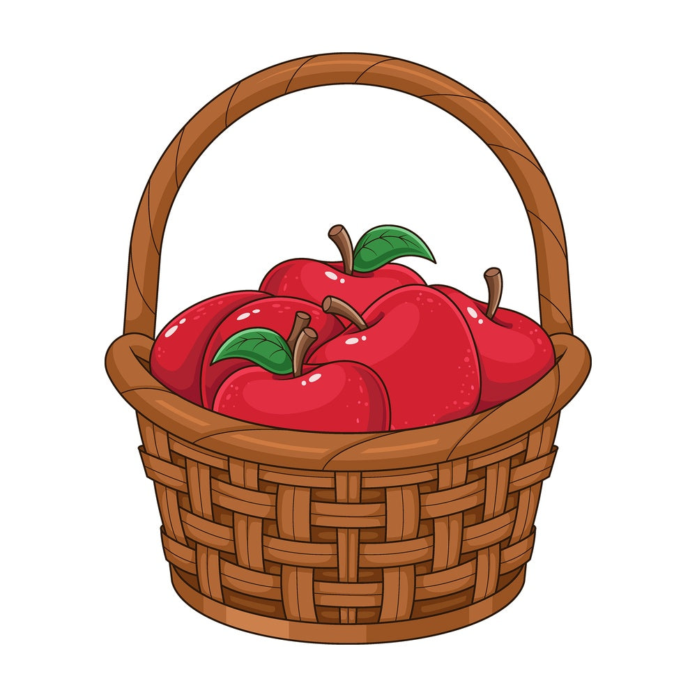 Cartoon fresh apples in a basket. PNG - JPG and vector EPS file formats (infinitely scalable). Image isolated on transparent background.