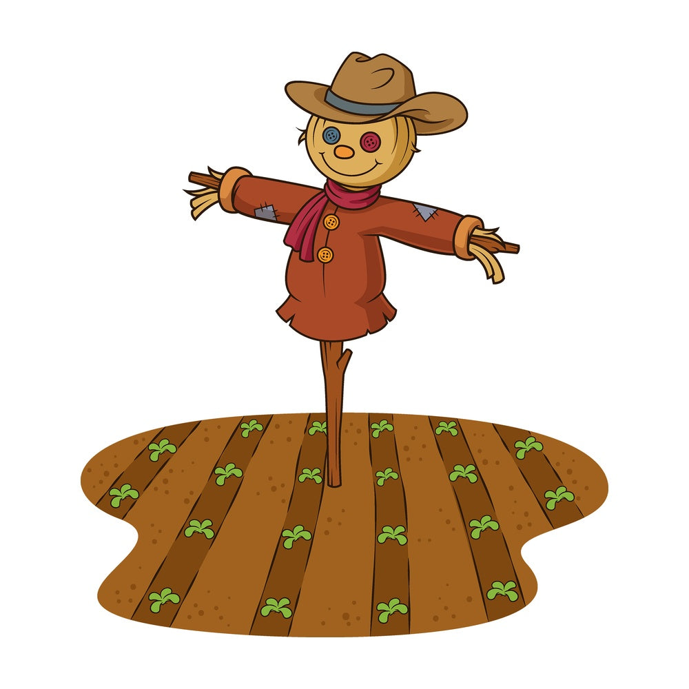 Cartoon farm field with scarecrow. PNG - JPG and vector EPS file formats (infinitely scalable). Image isolated on transparent background.