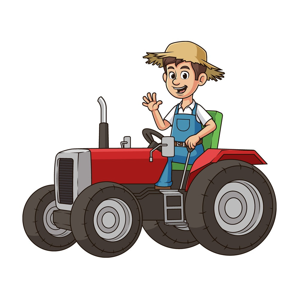 Cartoon farmer on tractor. PNG - JPG and vector EPS file formats (infinitely scalable). Image isolated on transparent background.