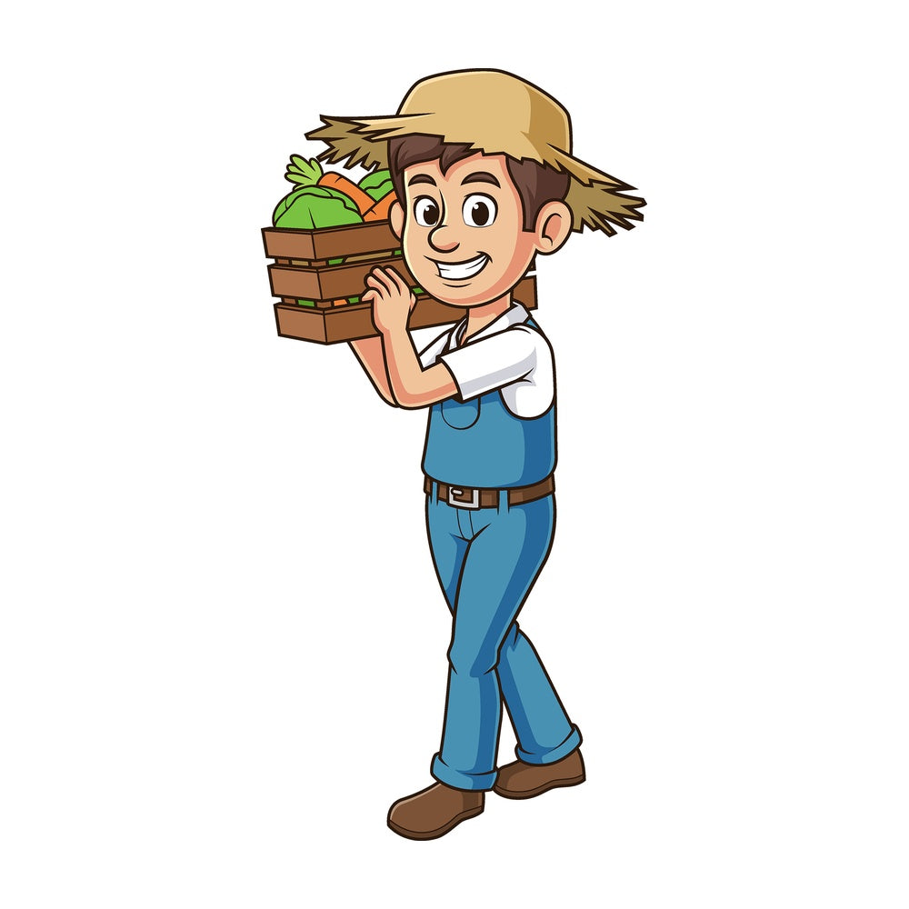 Cartoon farmer carrying vegetables. PNG - JPG and vector EPS file formats (infinitely scalable). Image isolated on transparent background.