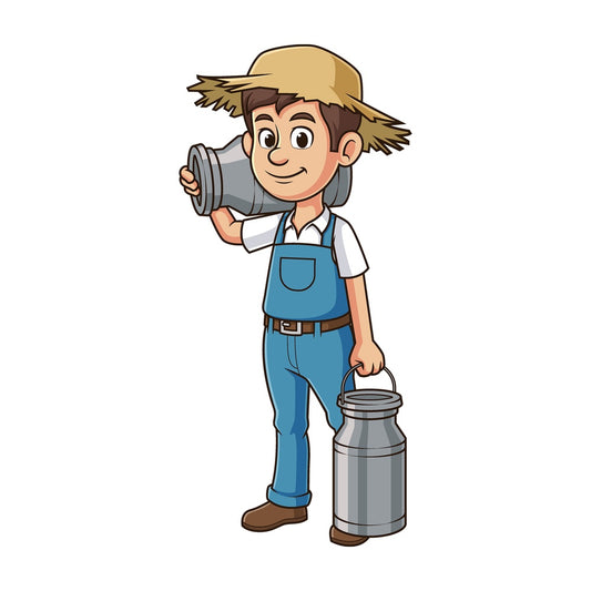 Cartoon farmer carrying milk. PNG - JPG and vector EPS file formats (infinitely scalable). Image isolated on transparent background.