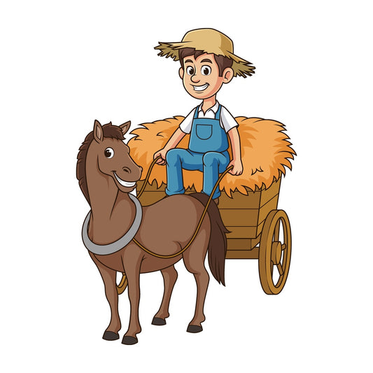 Cartoon farmer on horse wagon. PNG - JPG and vector EPS file formats (infinitely scalable). Image isolated on transparent background.