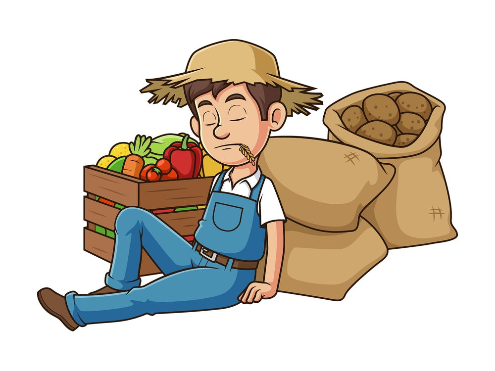 Cartoon farmer resting. PNG - JPG and vector EPS file formats (infinitely scalable). Image isolated on transparent background.