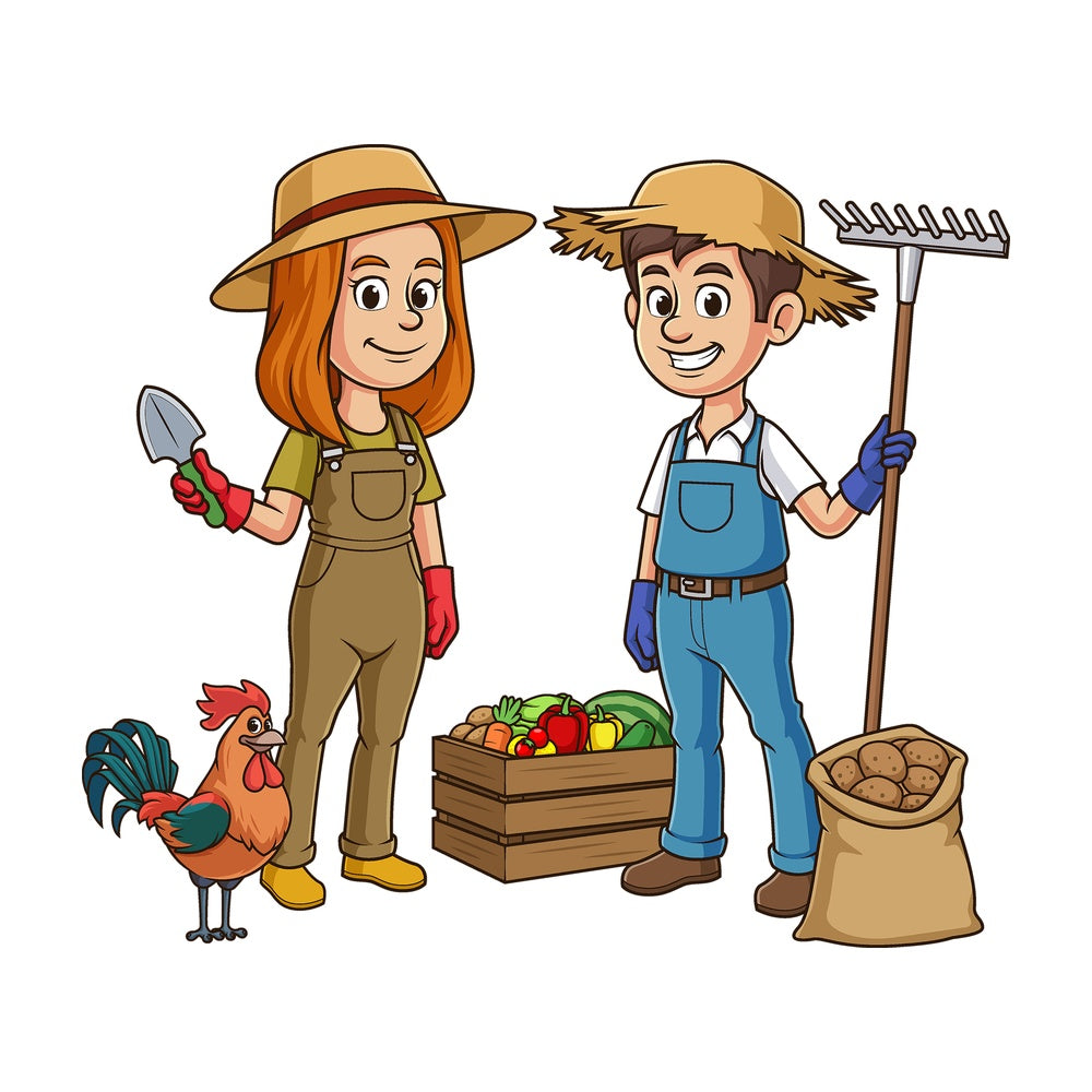 Cartoon farmer couple. PNG - JPG and vector EPS file formats (infinitely scalable). Image isolated on transparent background.