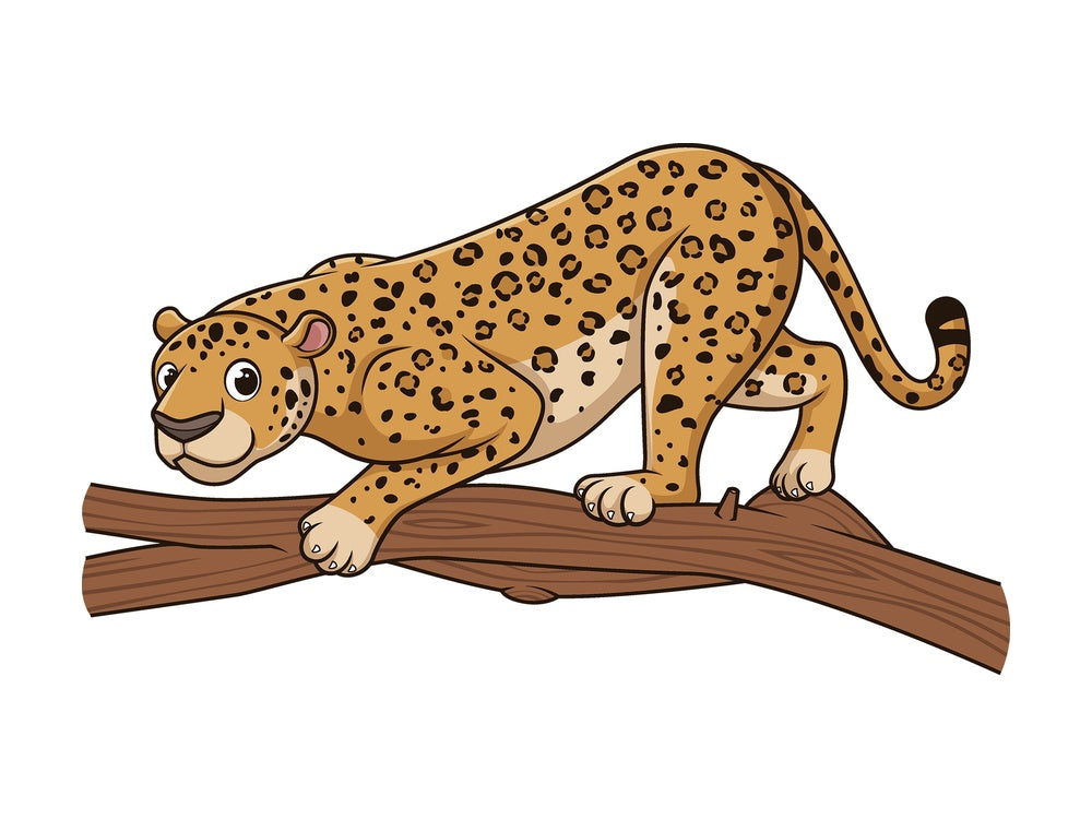 Cartoon leopard on tree branch. PNG - JPG and vector EPS file formats (infinitely scalable). Image isolated on transparent background.