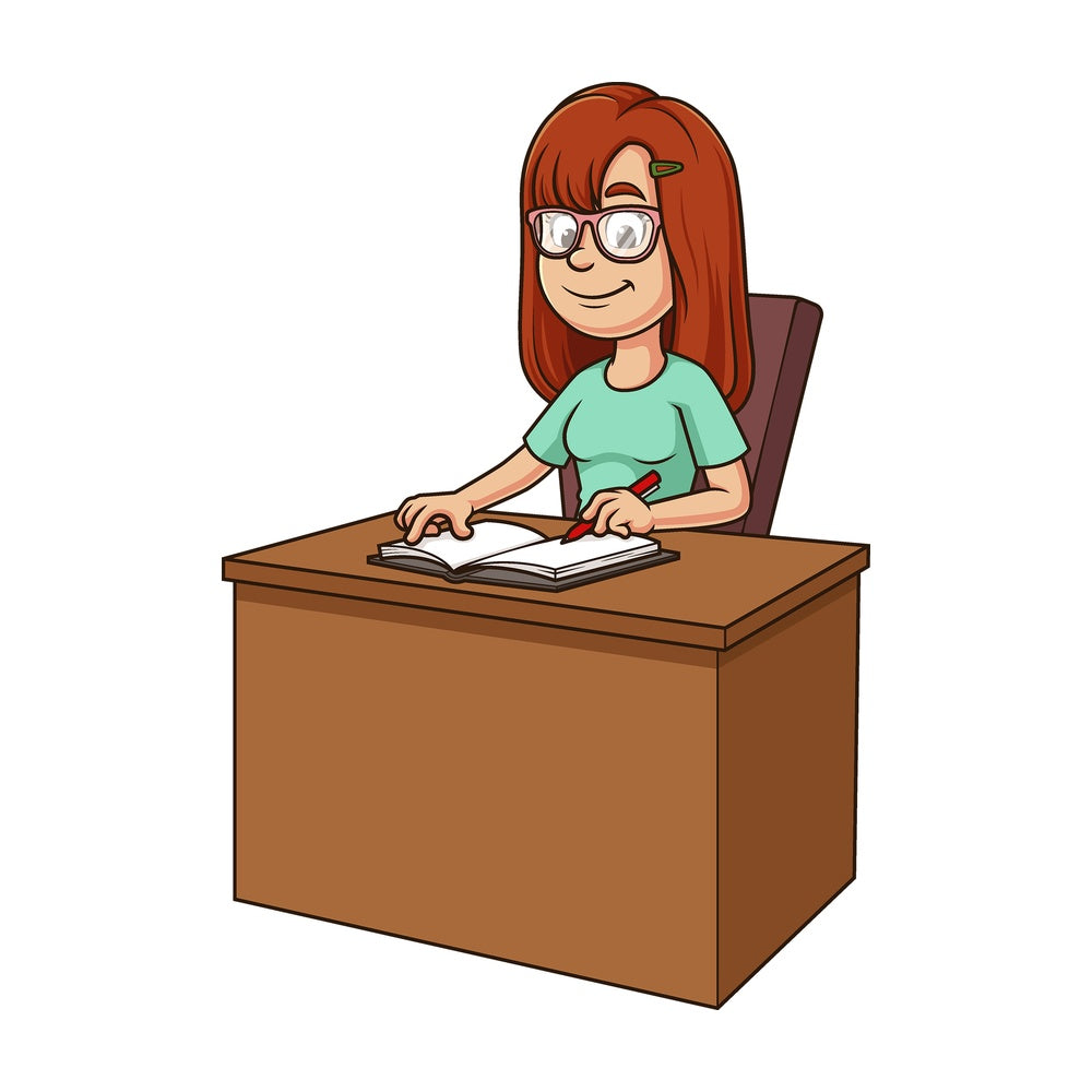 Cartoon author signing her book. PNG - JPG and vector EPS file formats (infinitely scalable). Image isolated on transparent background.