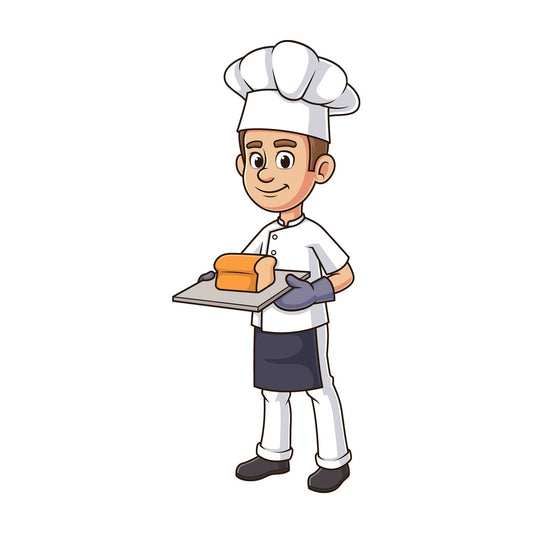 Cartoon baker holding bread loaves. PNG - JPG and vector EPS file formats (infinitely scalable). Image isolated on transparent background.