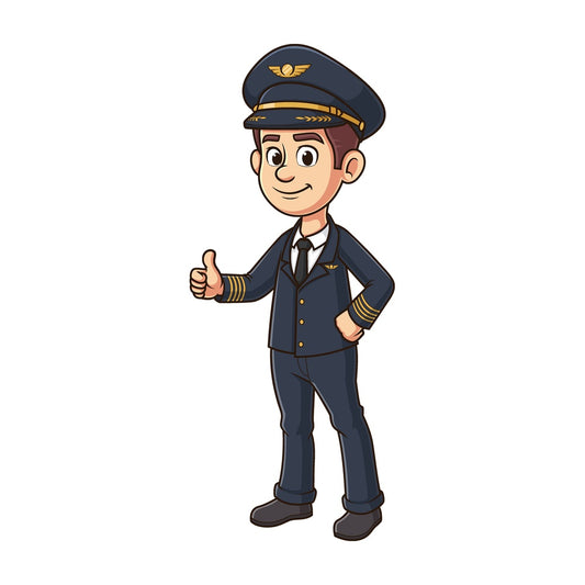 Cartoon airline pilot thumbs up. PNG - JPG and vector EPS file formats (infinitely scalable). Image isolated on transparent background.
