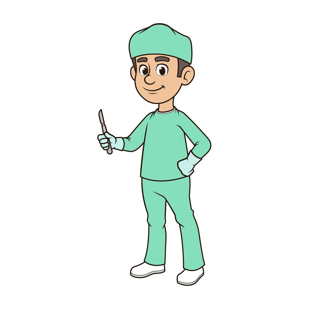 Cartoon surgeon in scrubs. PNG - JPG and vector EPS file formats (infinitely scalable). Image isolated on transparent background.