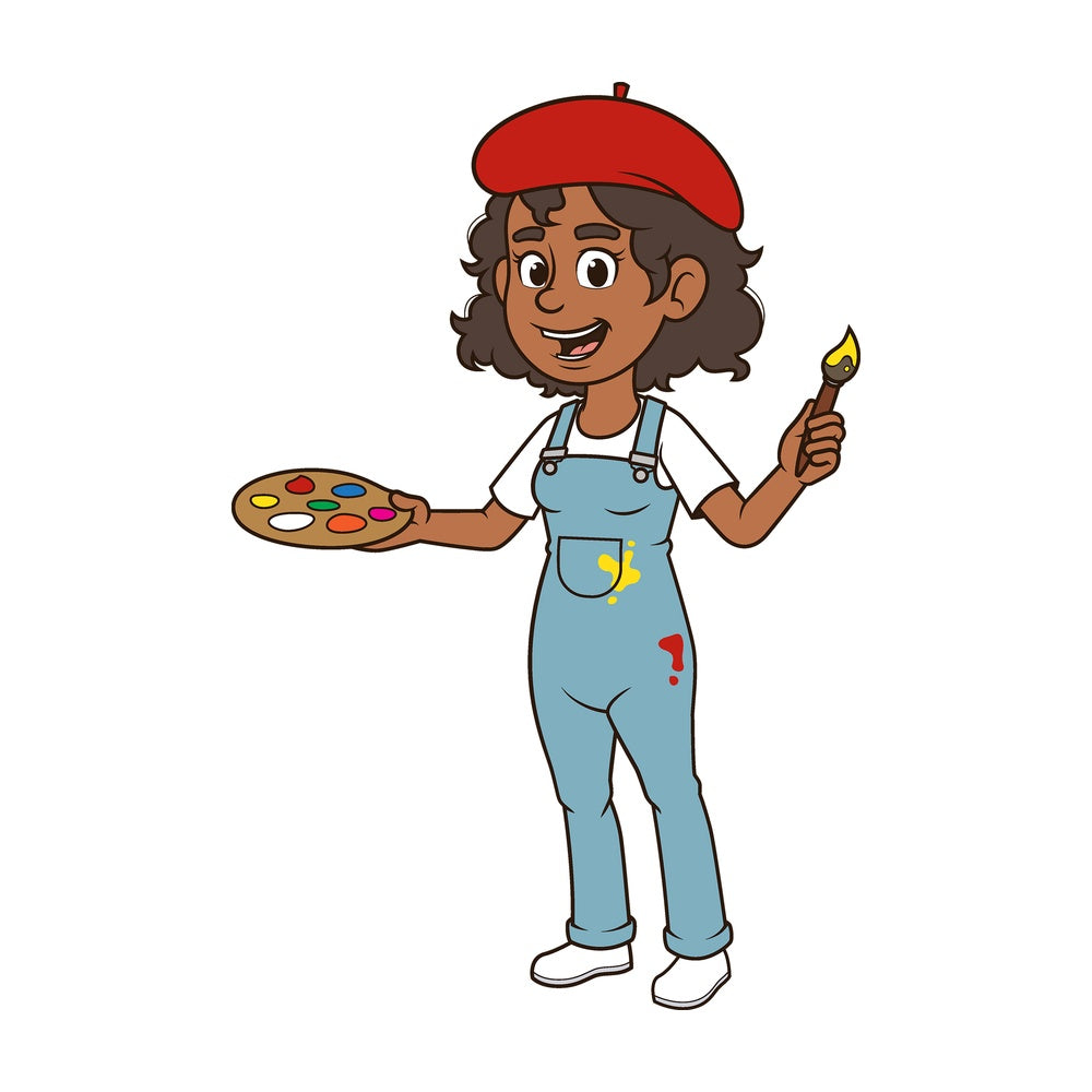 Cartoon artist holding paint brush. PNG - JPG and vector EPS file formats (infinitely scalable). Image isolated on transparent background.