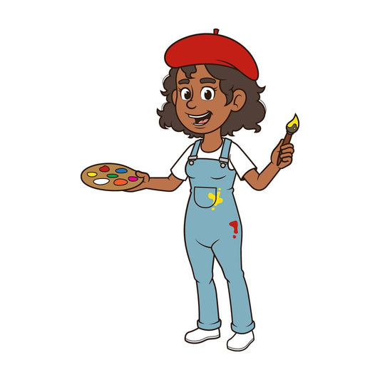 Cartoon artist holding paint brush. PNG - JPG and vector EPS file formats (infinitely scalable). Image isolated on transparent background.