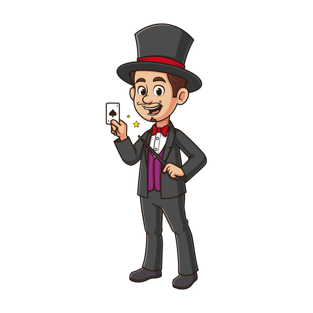 Cartoon magicean card tricks. PNG - JPG and vector EPS file formats (infinitely scalable). Image isolated on transparent background.