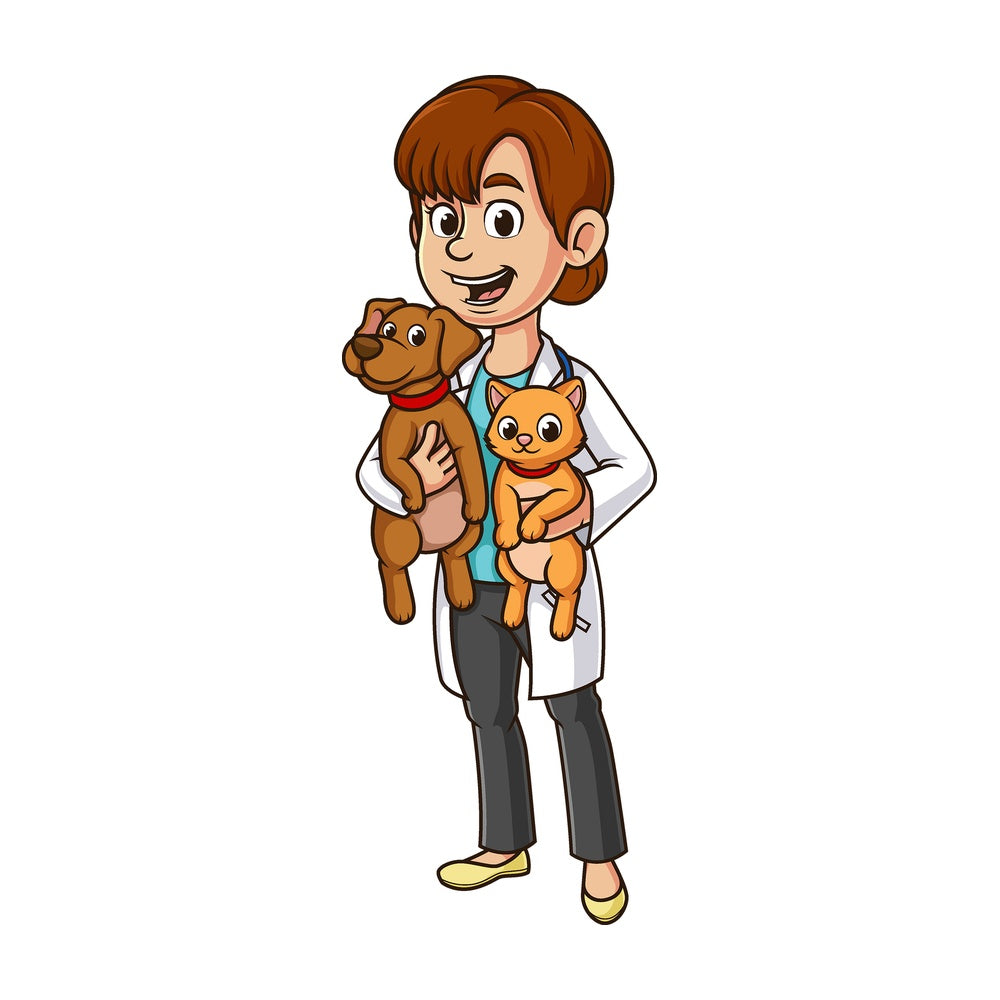 Cartoon veterinarian holding cat and dog. PNG - JPG and vector EPS file formats (infinitely scalable). Image isolated on transparent background.