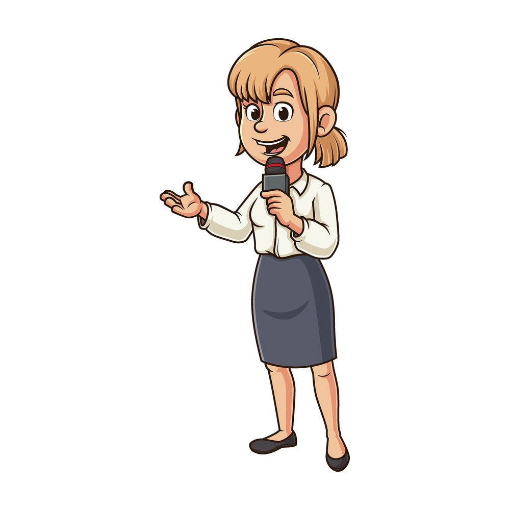 Cartoon female reporter journalist. PNG - JPG and vector EPS file formats (infinitely scalable). Image isolated on transparent background.