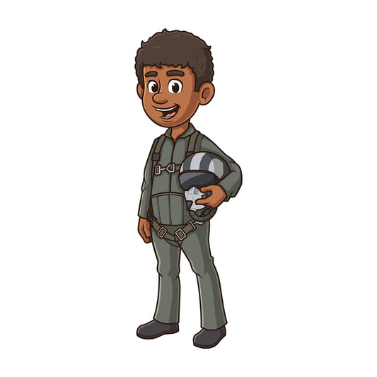 Cartoon black fighter pilot. PNG - JPG and vector EPS file formats (infinitely scalable). Image isolated on transparent background.