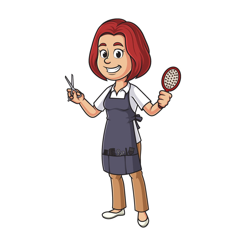Cartoon hairdresser holding comb and scissors. PNG - JPG and vector EPS file formats (infinitely scalable). Image isolated on transparent background.