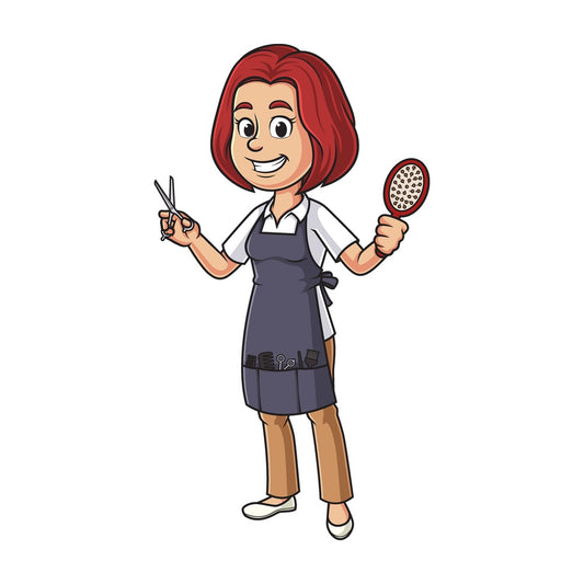 Cartoon hairdresser holding comb and scissors. PNG - JPG and vector EPS file formats (infinitely scalable). Image isolated on transparent background.