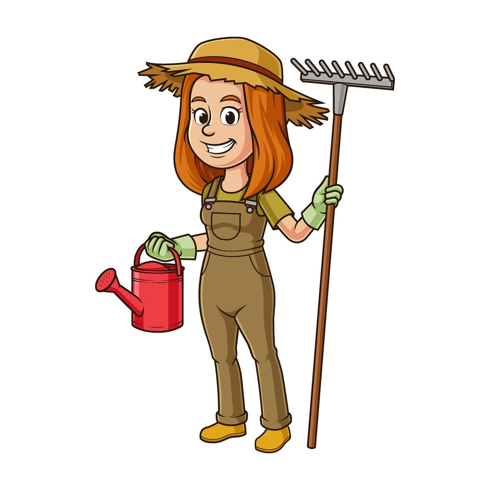Cartoon female gardener. PNG - JPG and vector EPS file formats (infinitely scalable). Image isolated on transparent background.