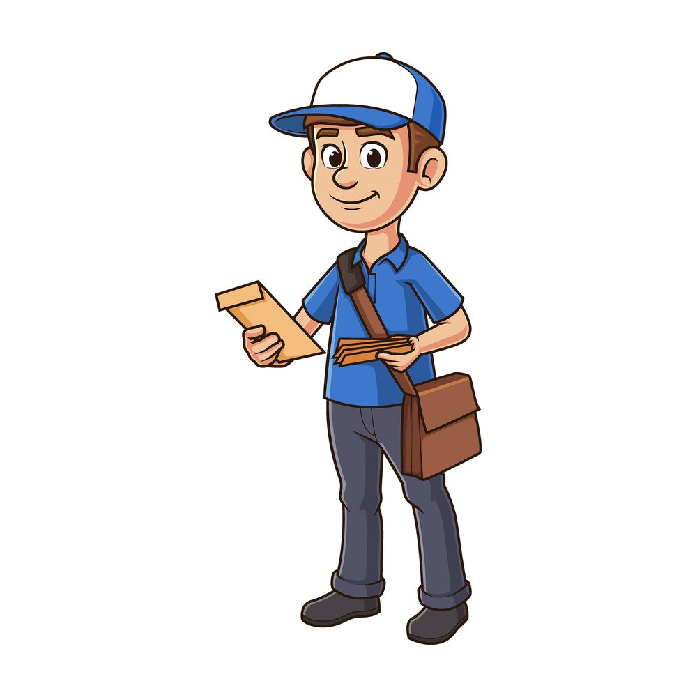 Cartoon mail man. PNG - JPG and vector EPS file formats (infinitely scalable). Image isolated on transparent background.