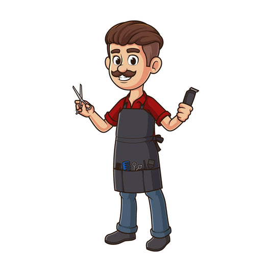 Cartoon barber holding scissors. PNG - JPG and vector EPS file formats (infinitely scalable). Image isolated on transparent background.