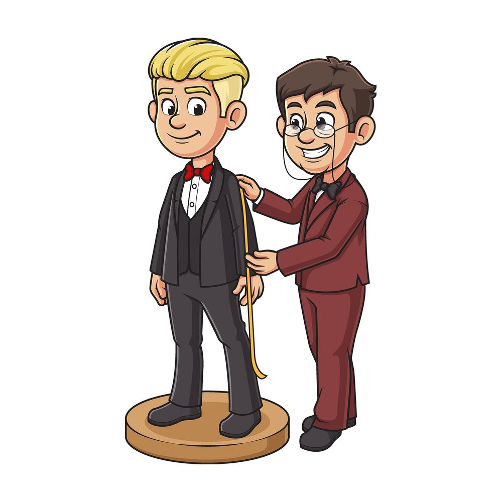 Cartoon tailor measuring. PNG - JPG and vector EPS file formats (infinitely scalable). Image isolated on transparent background.