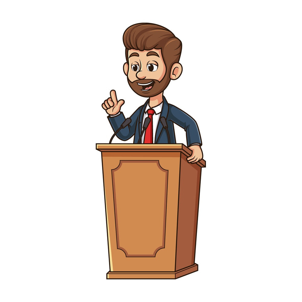 Cartoon politician giving a speech. PNG - JPG and vector EPS file formats (infinitely scalable). Image isolated on transparent background.