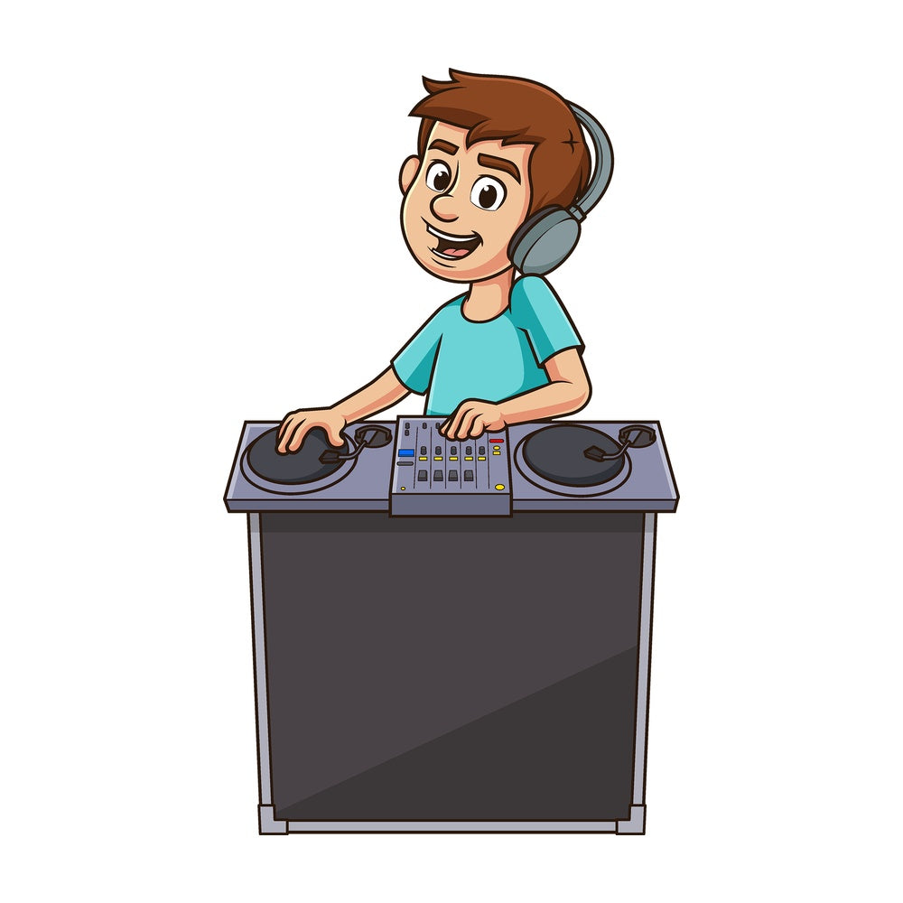 Cartoon dj playing music. PNG - JPG and vector EPS file formats (infinitely scalable). Image isolated on transparent background.