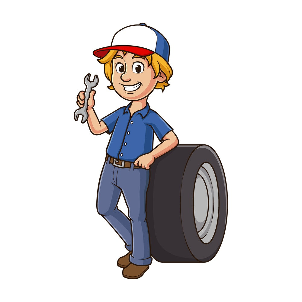 Cartoon mechanic holding tools. PNG - JPG and vector EPS file formats (infinitely scalable). Image isolated on transparent background.