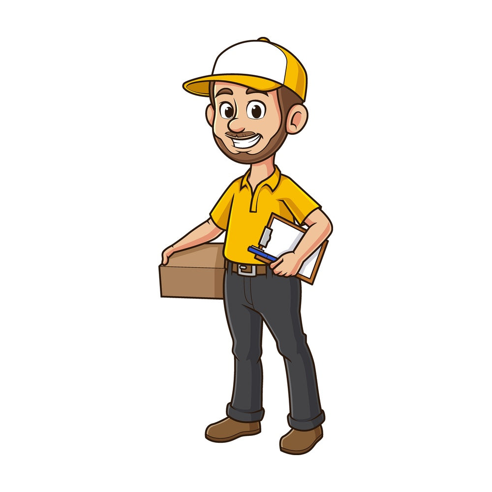 Cartoon delivery man. PNG - JPG and vector EPS file formats (infinitely scalable). Image isolated on transparent background.