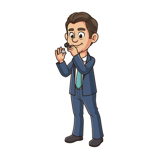 Cartoon jeweler examining a diamond. PNG - JPG and vector EPS file formats (infinitely scalable). Image isolated on transparent background.