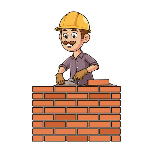 Cartoon builder building wall. PNG - JPG and vector EPS file formats (infinitely scalable). Image isolated on transparent background.