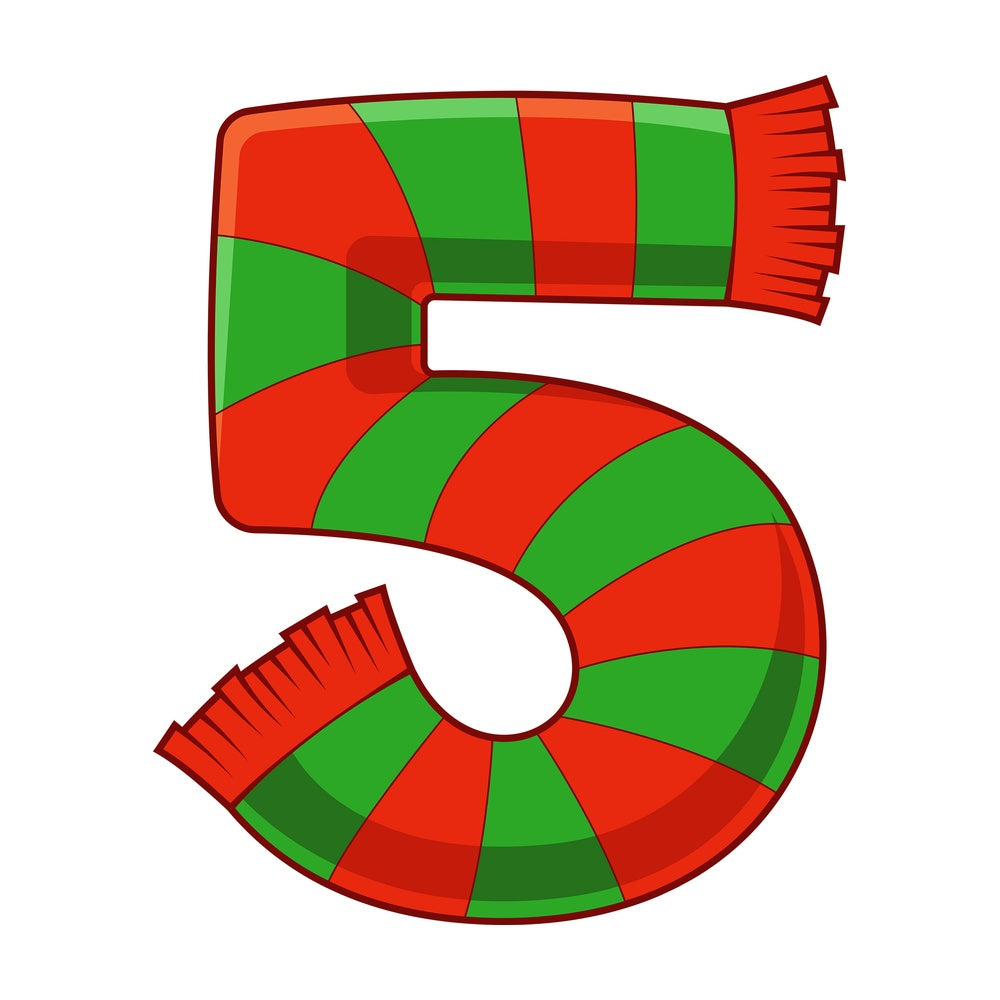 Cartoon christmas number 5. PNG - JPG and vector EPS file formats (infinitely scalable). Image isolated on transparent background.