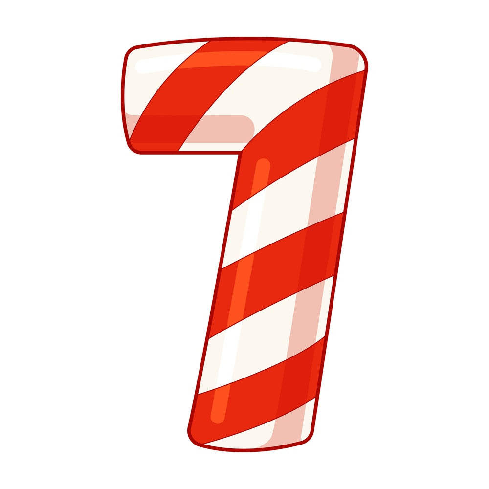Cartoon christmas number 7. PNG - JPG and vector EPS file formats (infinitely scalable). Image isolated on transparent background.