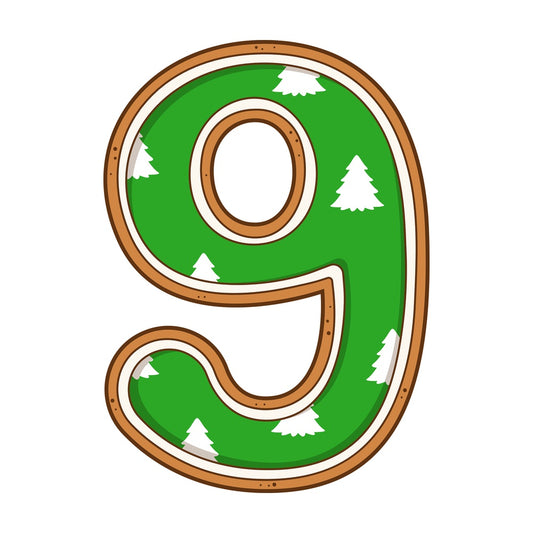 Cartoon christmas number 9. PNG - JPG and vector EPS file formats (infinitely scalable). Image isolated on transparent background.