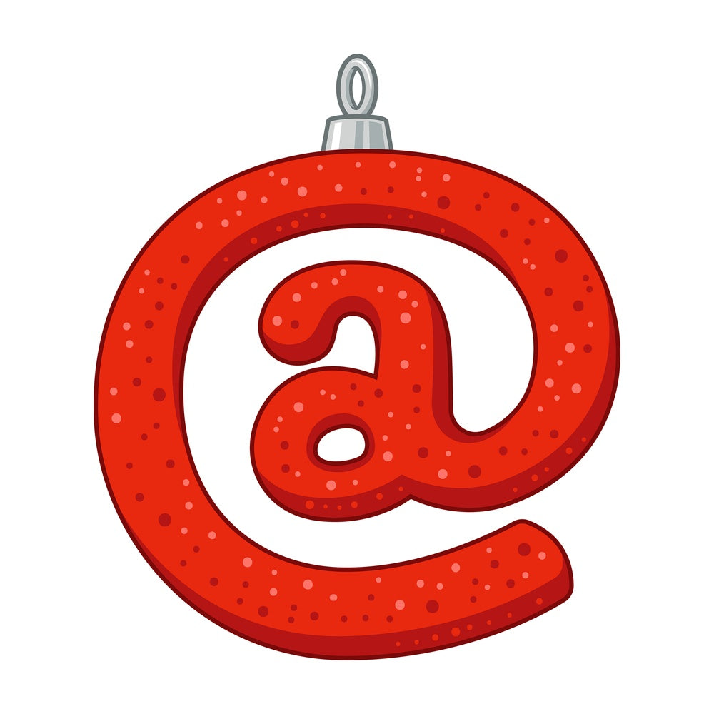 Cartoon christmas at @ symbol. PNG - JPG and vector EPS file formats (infinitely scalable). Image isolated on transparent background.