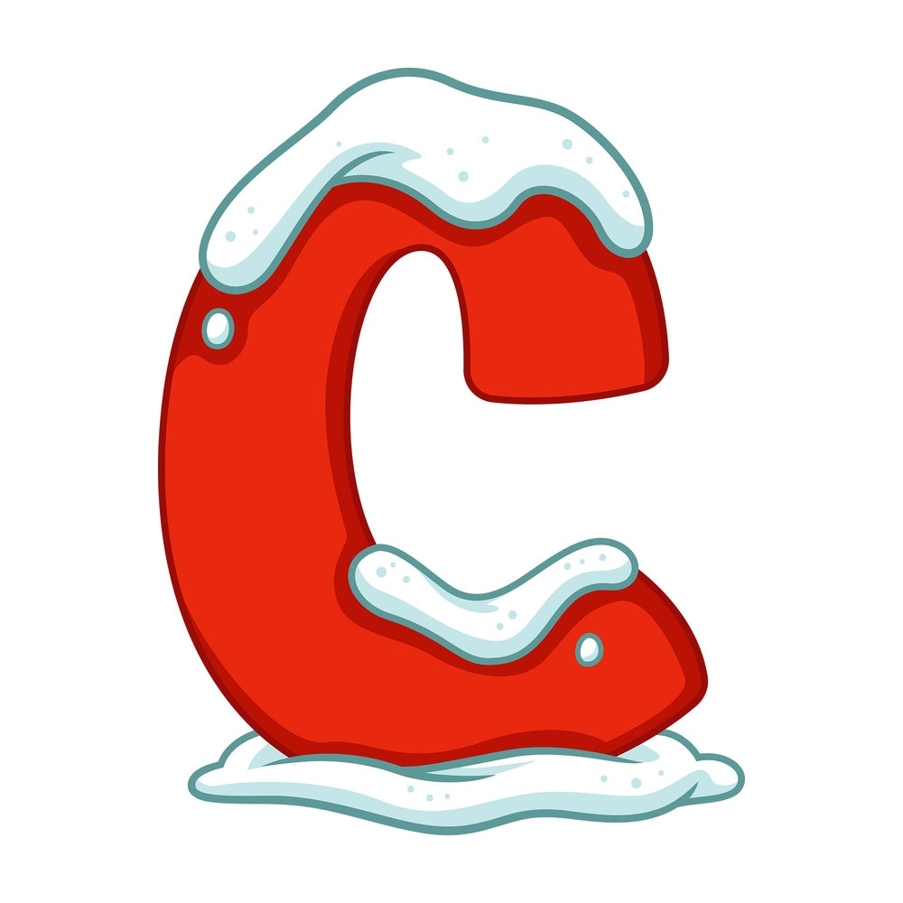 Cartoon christmas lowercase letter c. PNG - JPG and vector EPS file formats (infinitely scalable). Image isolated on transparent background.