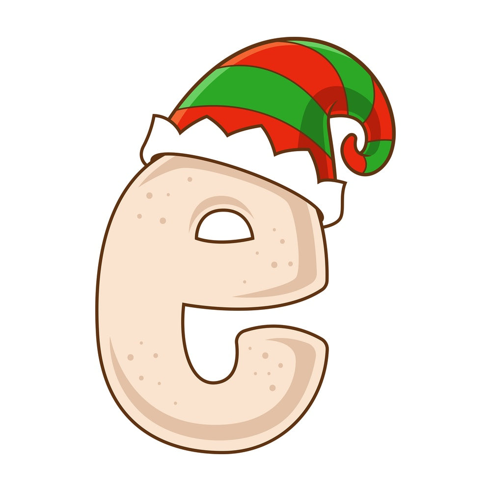 Cartoon christmas lowercase letter e. PNG - JPG and vector EPS file formats (infinitely scalable). Image isolated on transparent background.