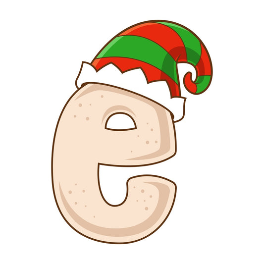 Cartoon christmas lowercase letter e. PNG - JPG and vector EPS file formats (infinitely scalable). Image isolated on transparent background.