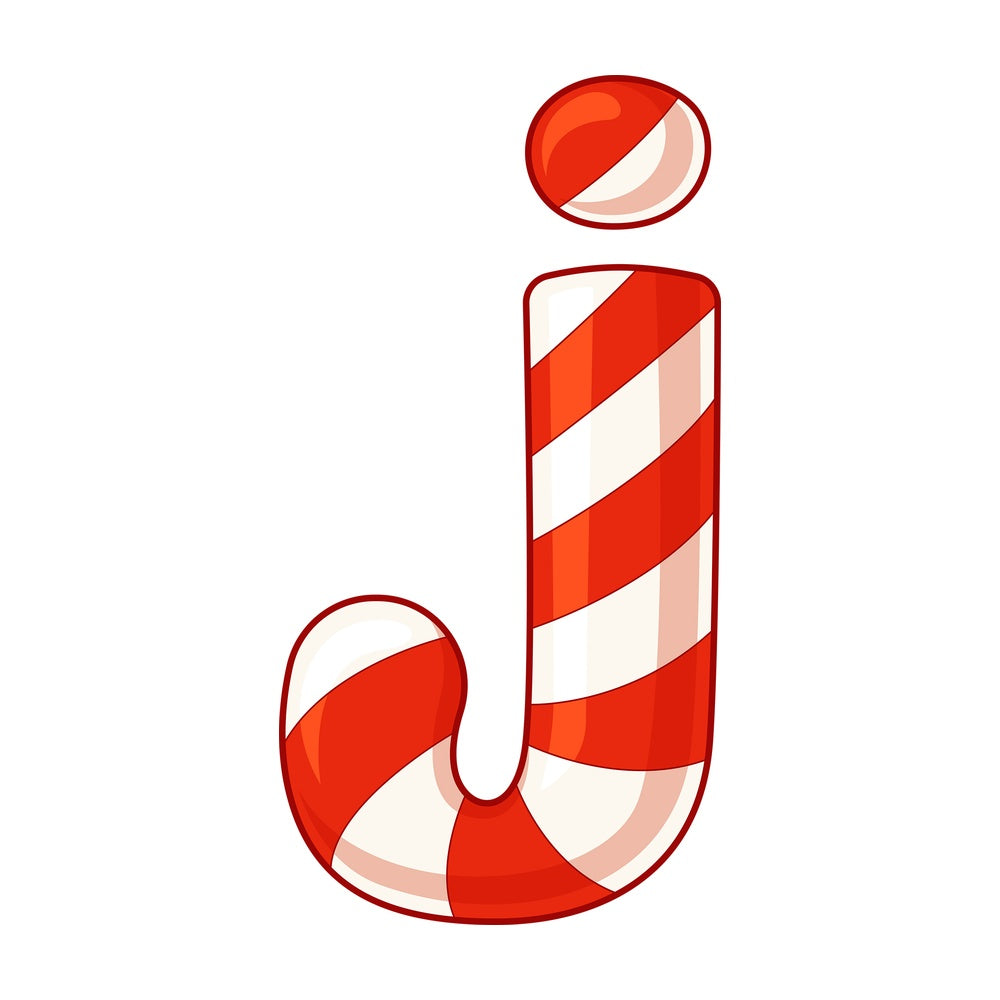 Cartoon christmas lowercase letter j. PNG - JPG and vector EPS file formats (infinitely scalable). Image isolated on transparent background.