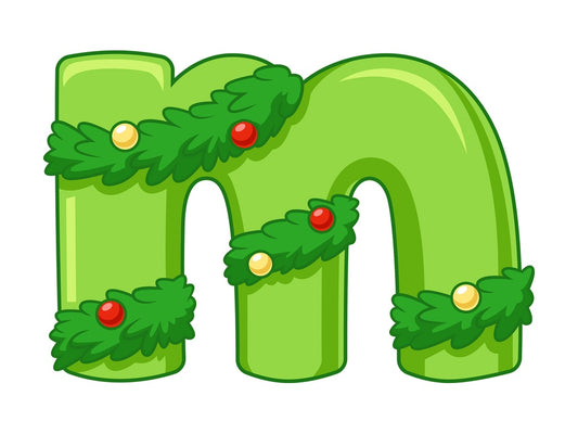Cartoon christmas lowercase letter m. PNG - JPG and vector EPS file formats (infinitely scalable). Image isolated on transparent background.