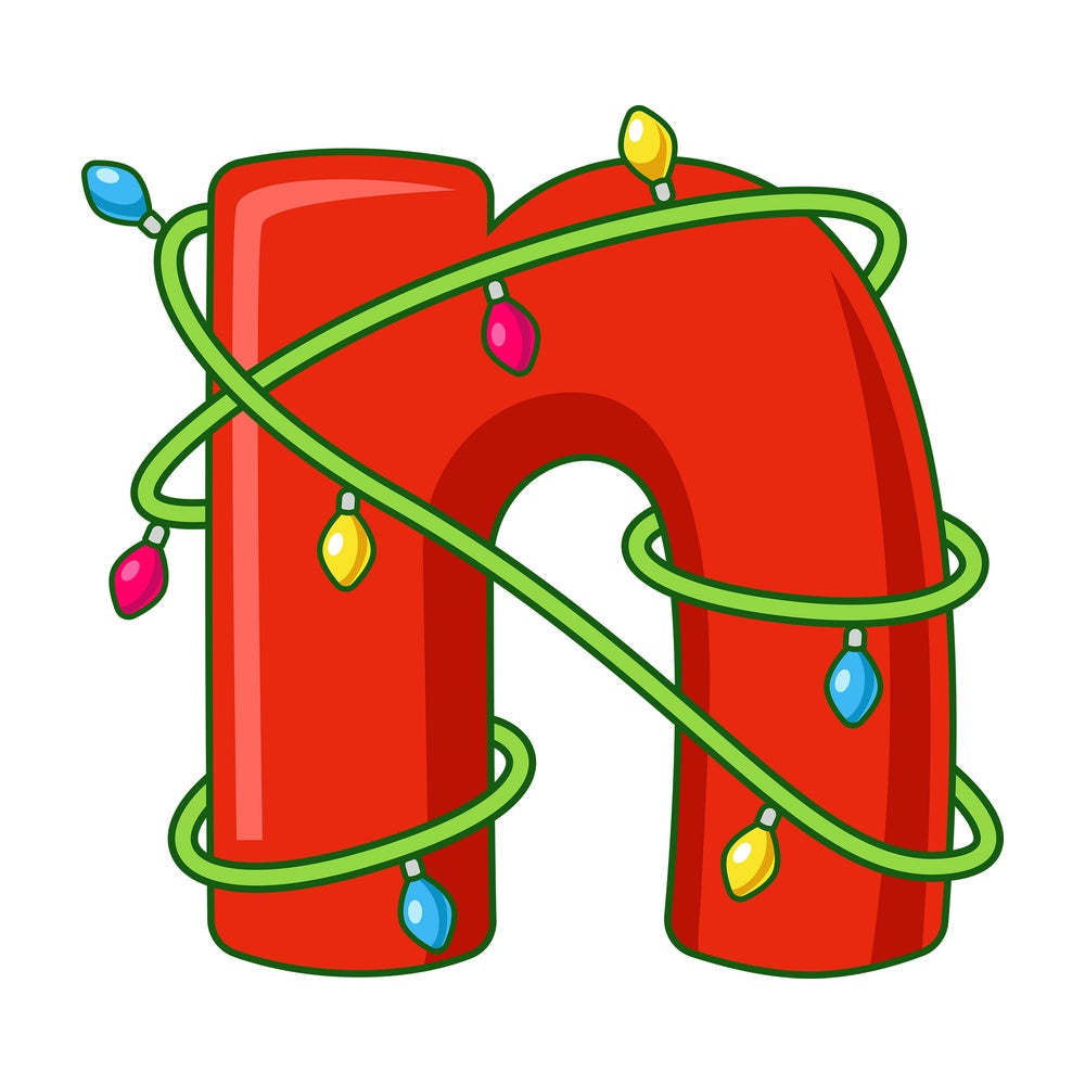 Cartoon christmas lowercase letter n. PNG - JPG and vector EPS file formats (infinitely scalable). Image isolated on transparent background.