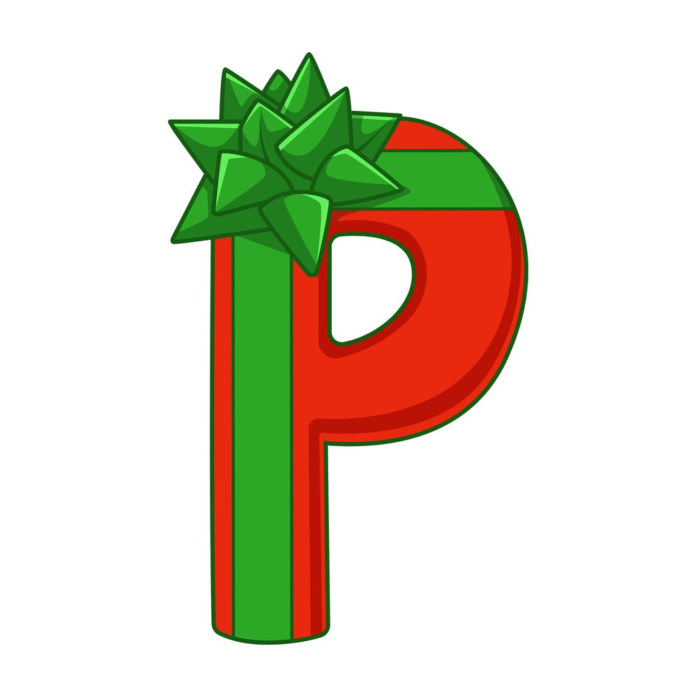 Cartoon christmas lowercase letter p. PNG - JPG and vector EPS file formats (infinitely scalable). Image isolated on transparent background.