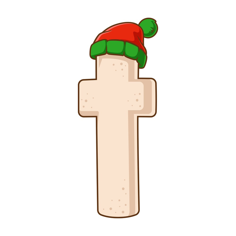 Cartoon christmas lowercase letter t. PNG - JPG and vector EPS file formats (infinitely scalable). Image isolated on transparent background.