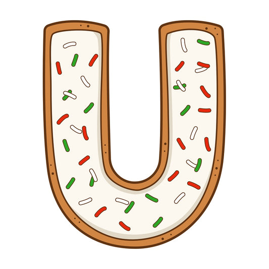 Cartoon christmas lowercase letter u. PNG - JPG and vector EPS file formats (infinitely scalable). Image isolated on transparent background.