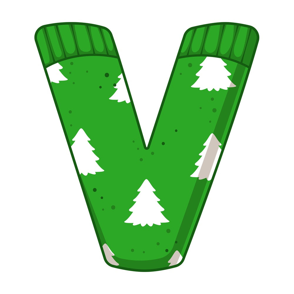 Cartoon christmas lowercase letter v. PNG - JPG and vector EPS file formats (infinitely scalable). Image isolated on transparent background.